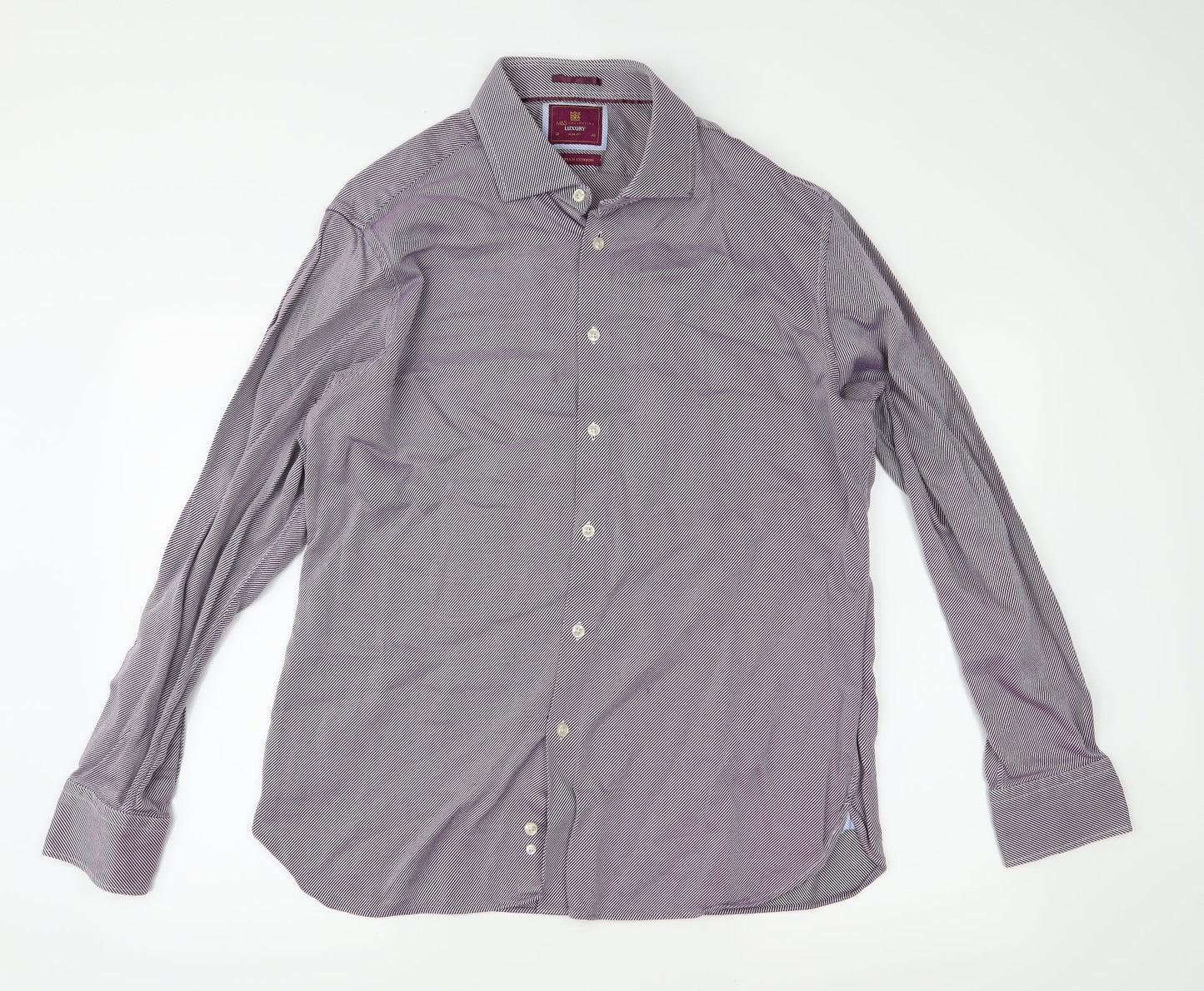 Mens UK Size 18 Marks and Spencer Purple  Button-Up Long Sleeve Casual Shirt