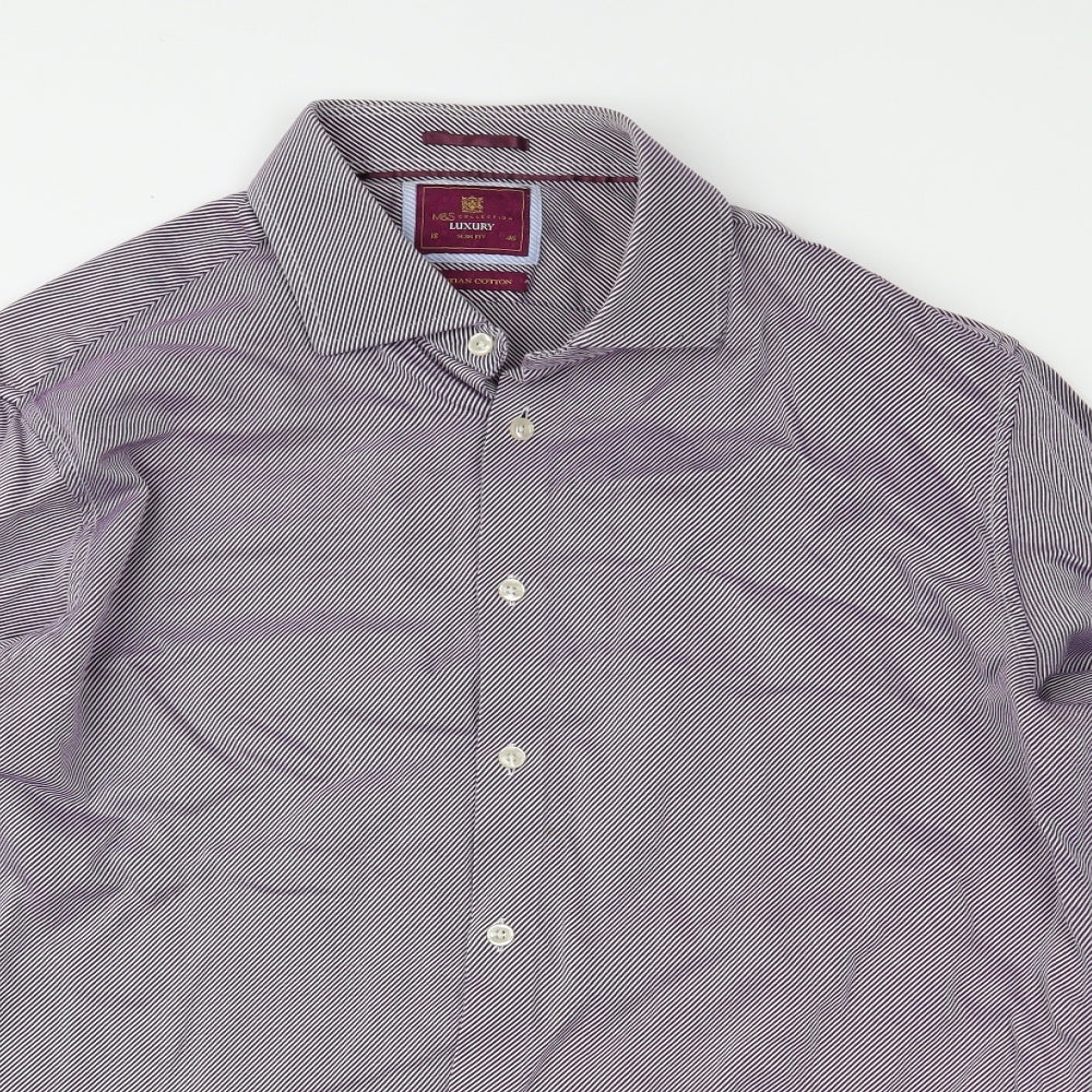 Mens UK Size 18 Marks and Spencer Purple  Button-Up Long Sleeve Casual Shirt