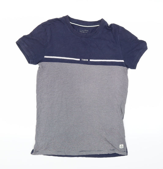 TOM TAILOR Mens Blue Striped   T-Shirt Size S