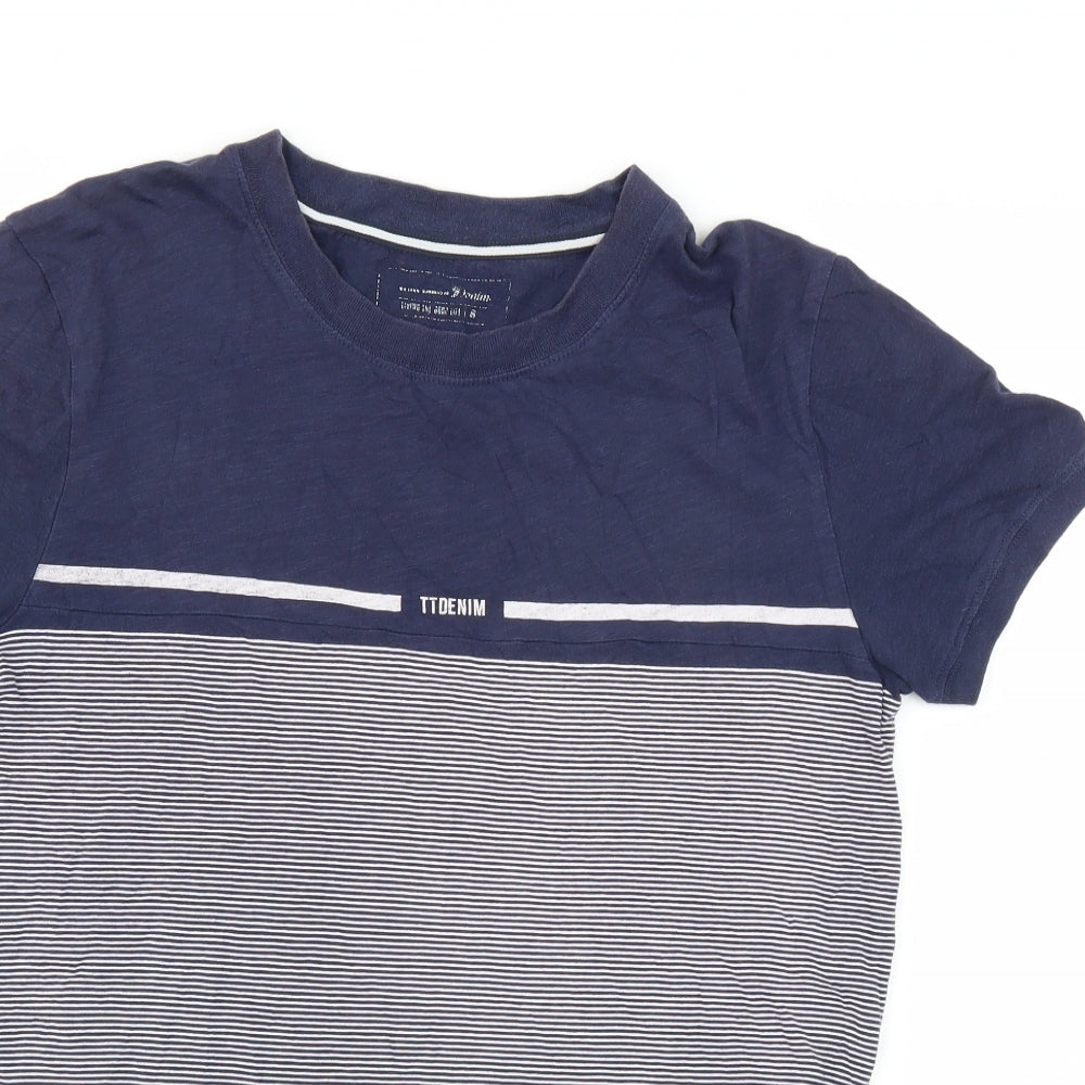 TOM TAILOR Mens Blue Striped   T-Shirt Size S
