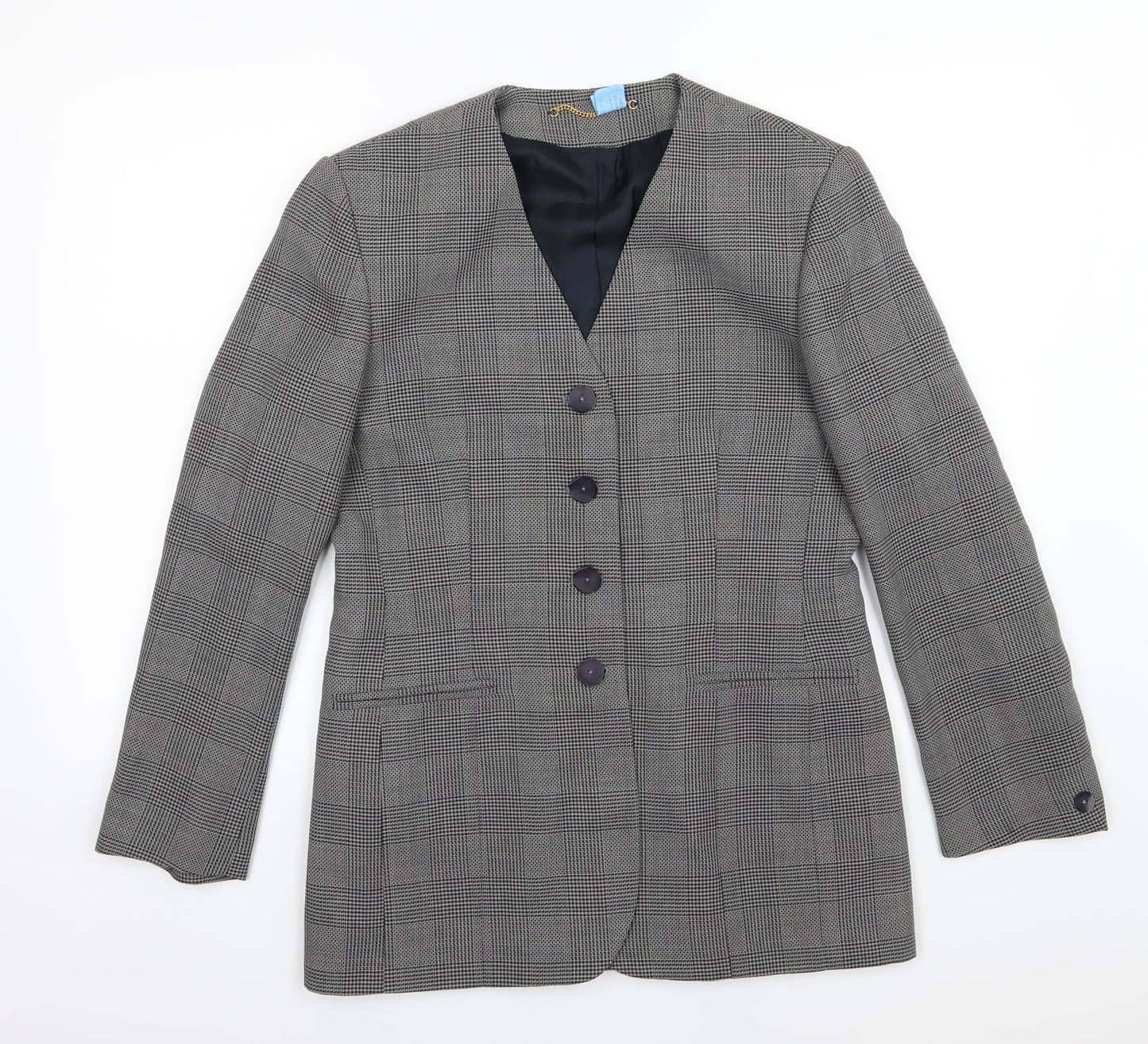 Debenham & Freebody Womens Grey Houndstooth  Jacket Suit Jacket Size 12