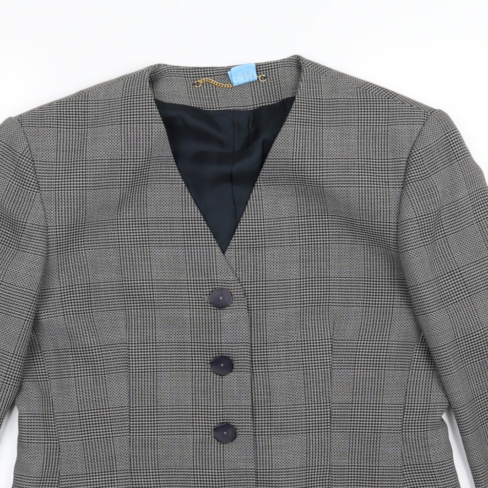 Debenham & Freebody Womens Grey Houndstooth  Jacket Suit Jacket Size 12