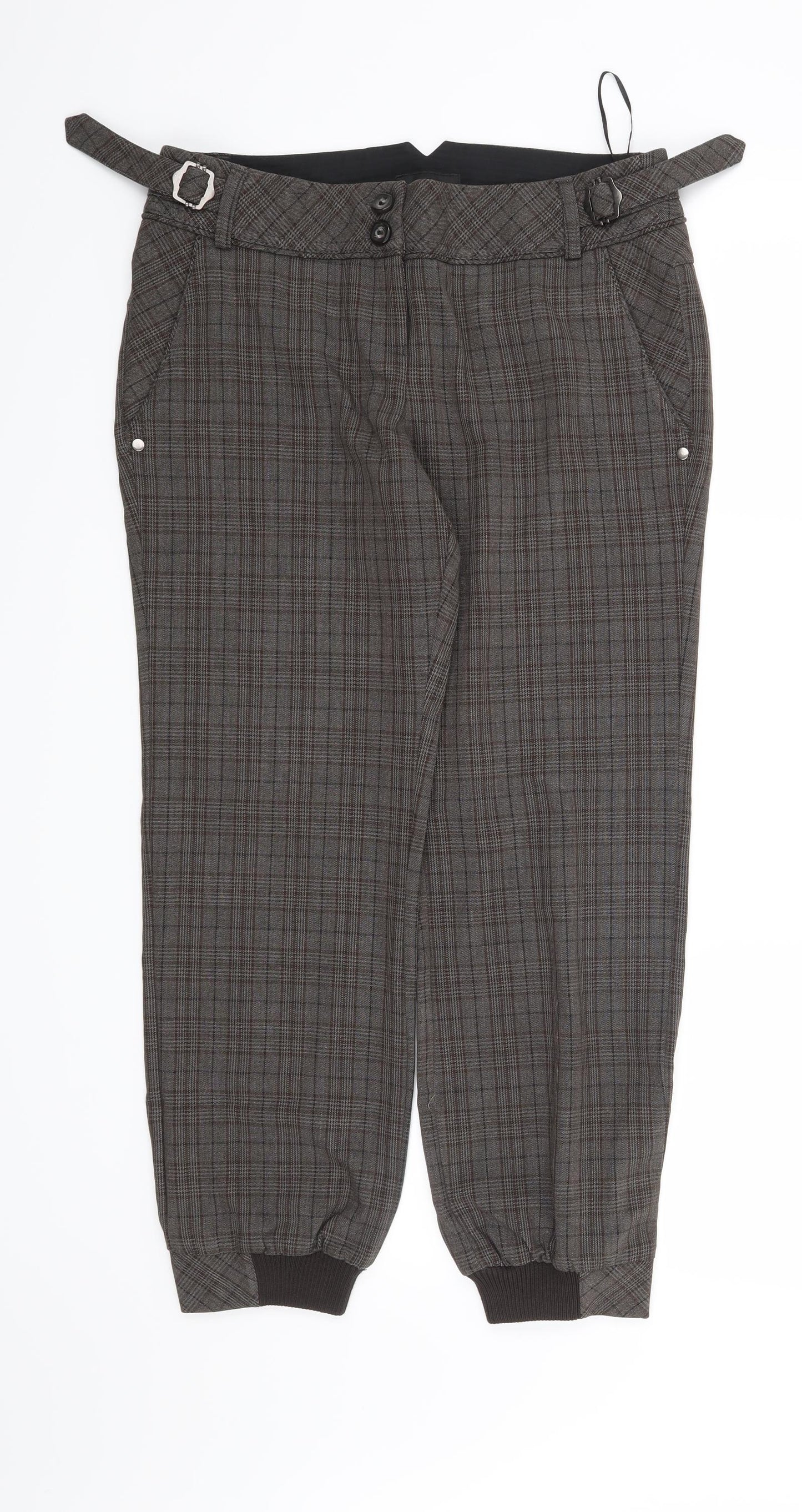NEXT Womens Brown Check  Trousers  Size 10 L25 in