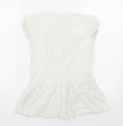 MINI A TURE Womens White Polka Dot  Basic Blouse Size 8