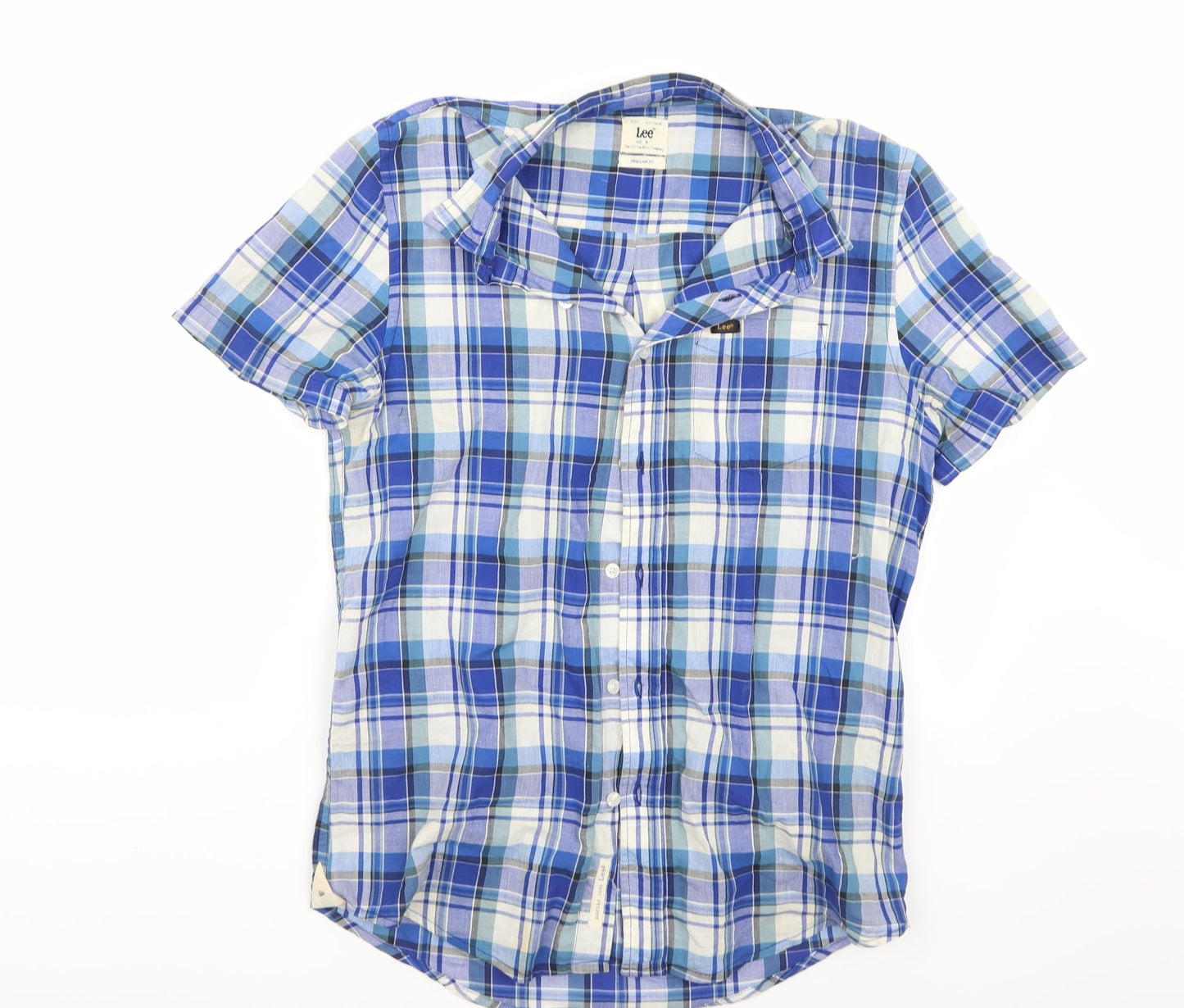 Mens UK Size S Lee Blue  Button-Up Short Sleeve Casual Shirt