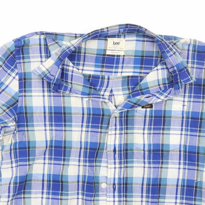 Mens UK Size S Lee Blue  Button-Up Short Sleeve Casual Shirt