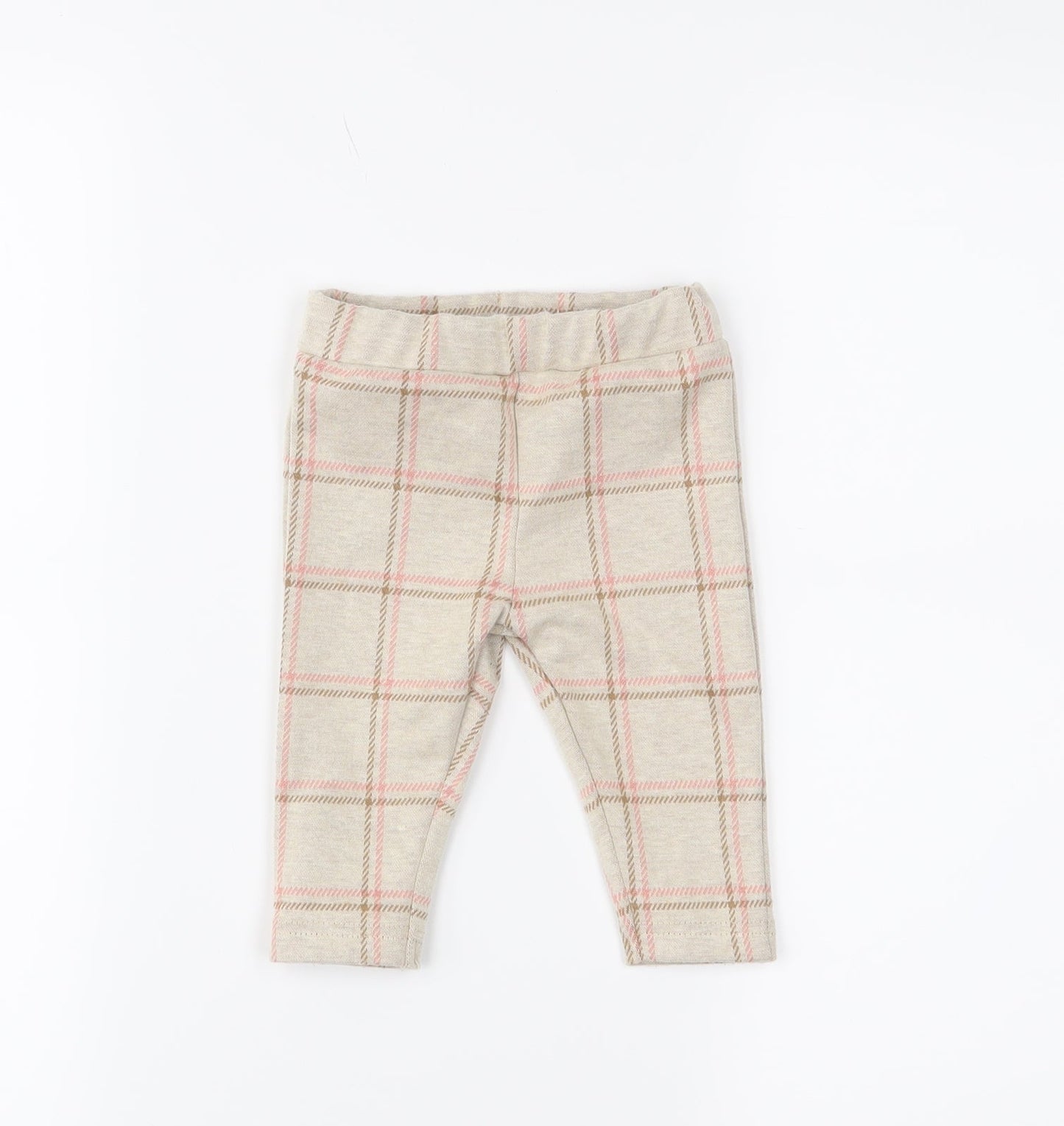 Nutmeg Girls Beige Check  Cropped Leggings Size 3-6 Months