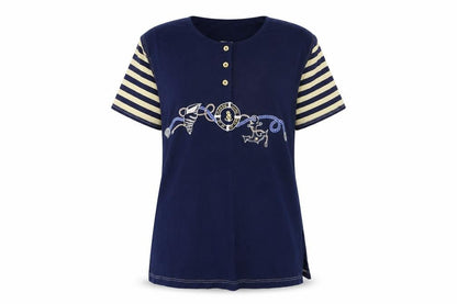 raxsta Womens Blue Striped  Basic T-Shirt Size S