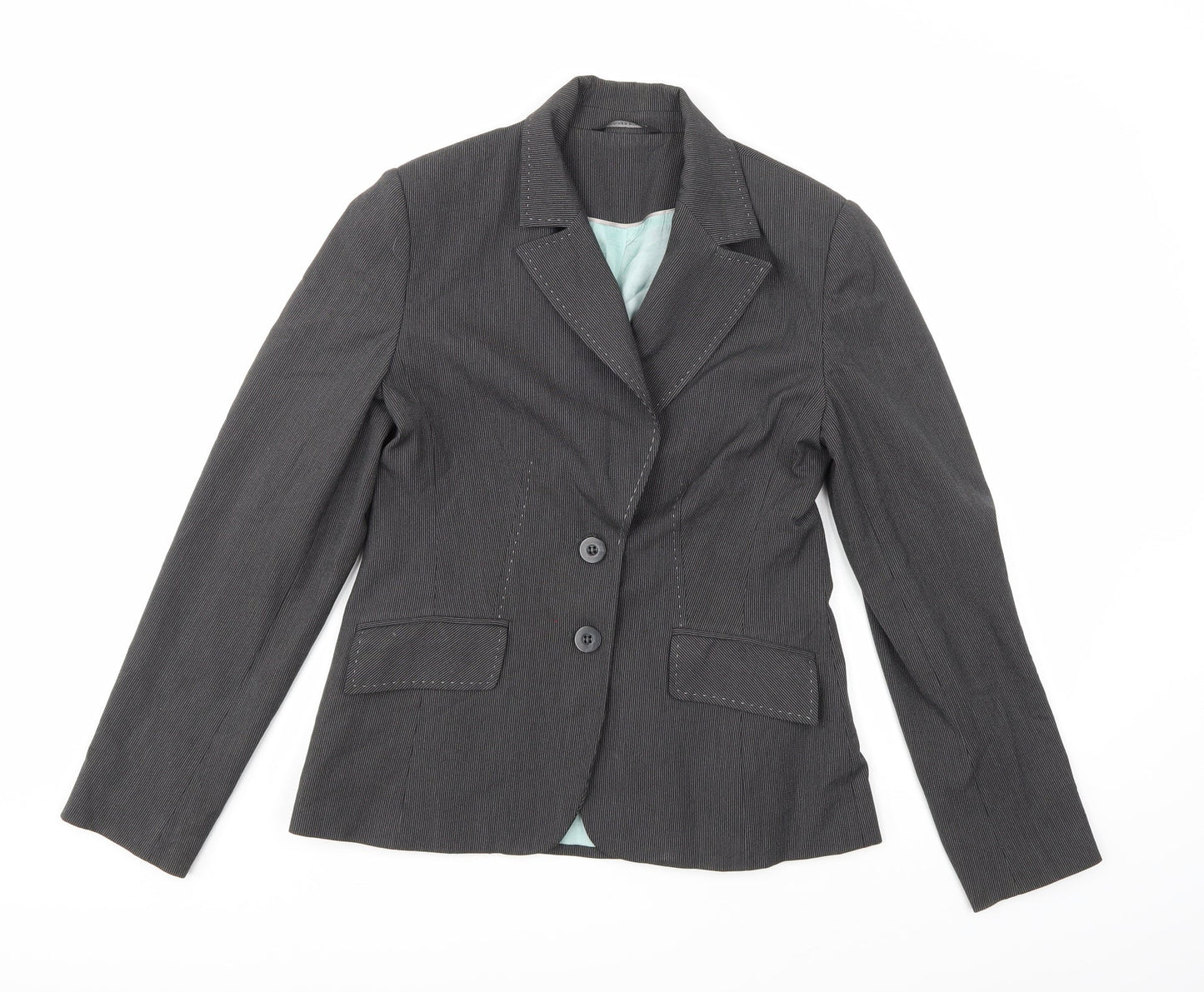 Dunnes Stores Womens Grey Striped Rayon Jacket Blazer Size 10