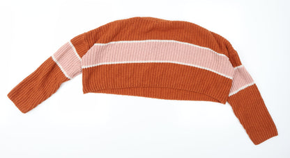 Missguided Womens Orange Striped Knit Pullover Jumper Size 8  - Cropped Jumper