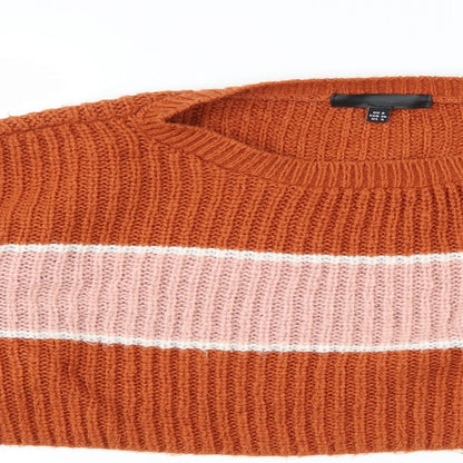 Missguided Womens Orange Striped Knit Pullover Jumper Size 8  - Cropped Jumper