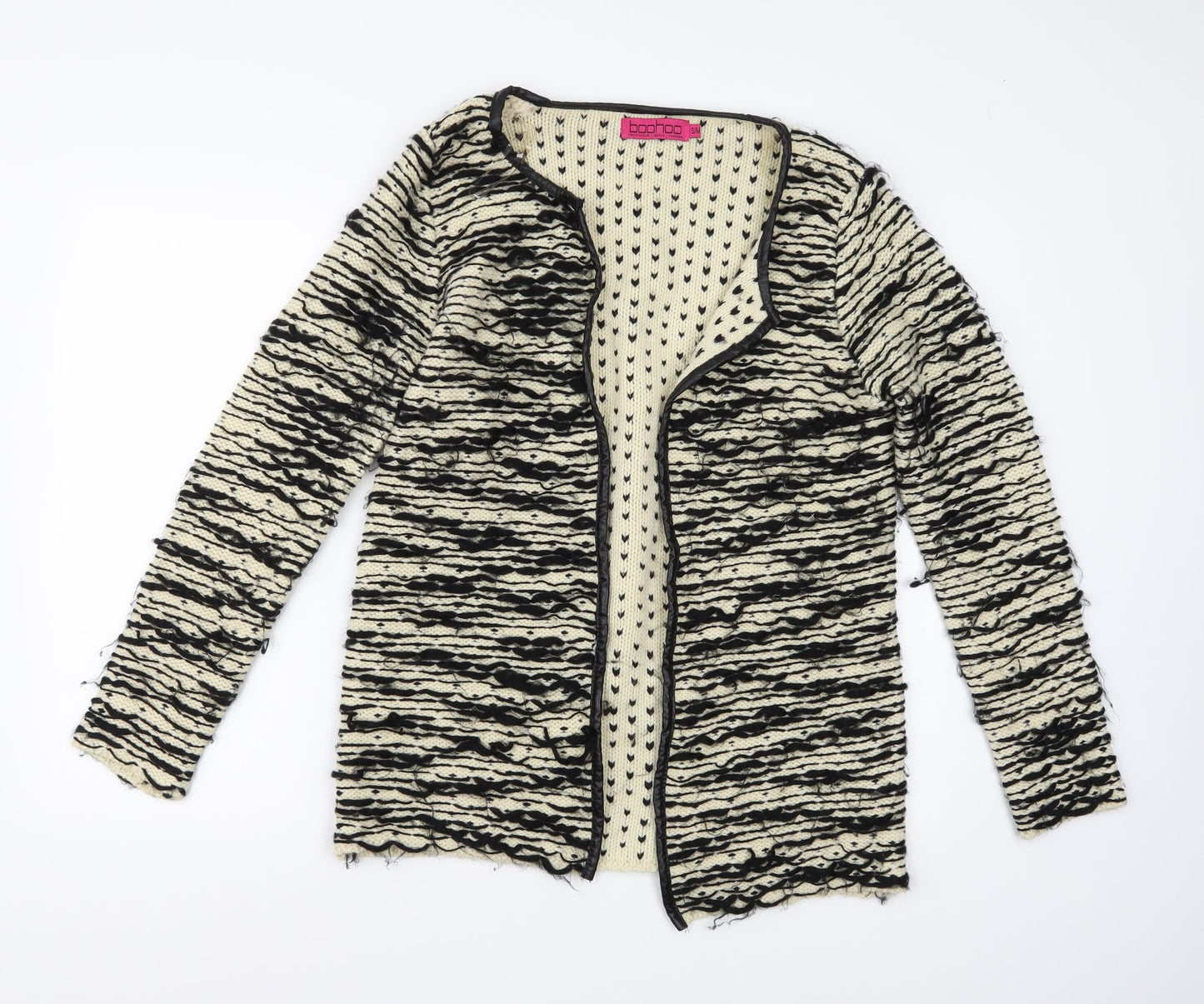 Boohoo Womens Beige Striped Knit Cardigan Jumper Size S