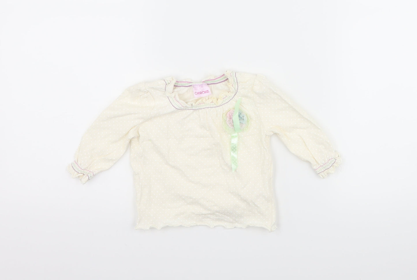 Cherokee Girls Ivory Polka Dot  Basic T-Shirt Size 3-6 Months