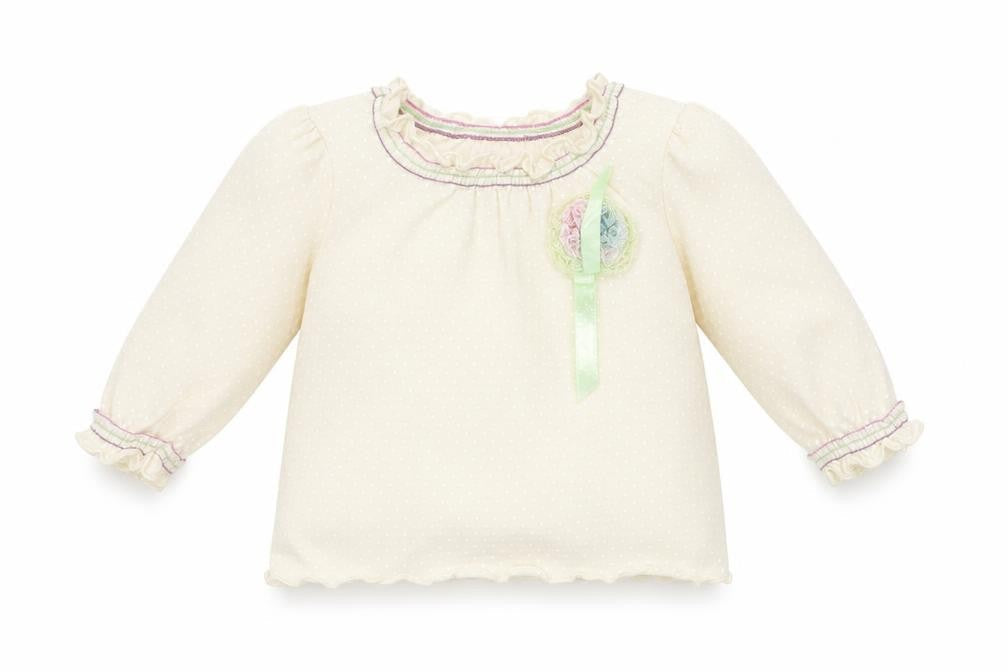 Cherokee Girls Ivory Polka Dot  Basic T-Shirt Size 3-6 Months