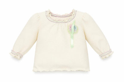 Cherokee Girls Ivory Polka Dot  Basic T-Shirt Size 3-6 Months