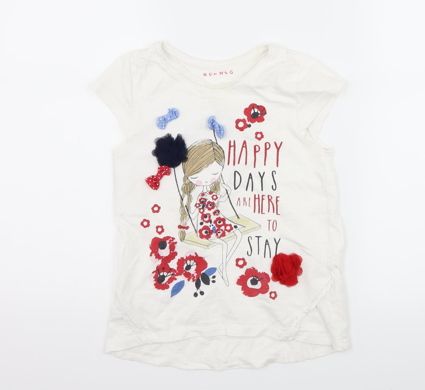 Nutmeg Girls White   Basic T-Shirt Size 6-7 Years  - slogan