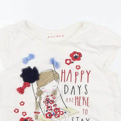 Nutmeg Girls White   Basic T-Shirt Size 6-7 Years  - slogan