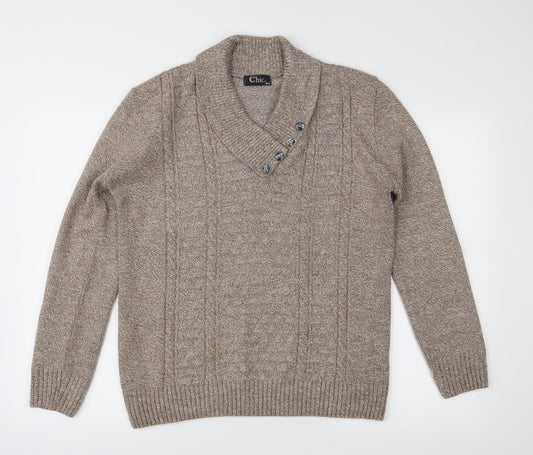 CHIC Womens Brown  Knit Pullover Jumper Size M