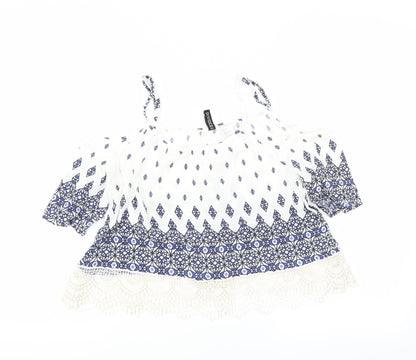 Divided by H&M Womens White Geometric  Basic Blouse Size 6