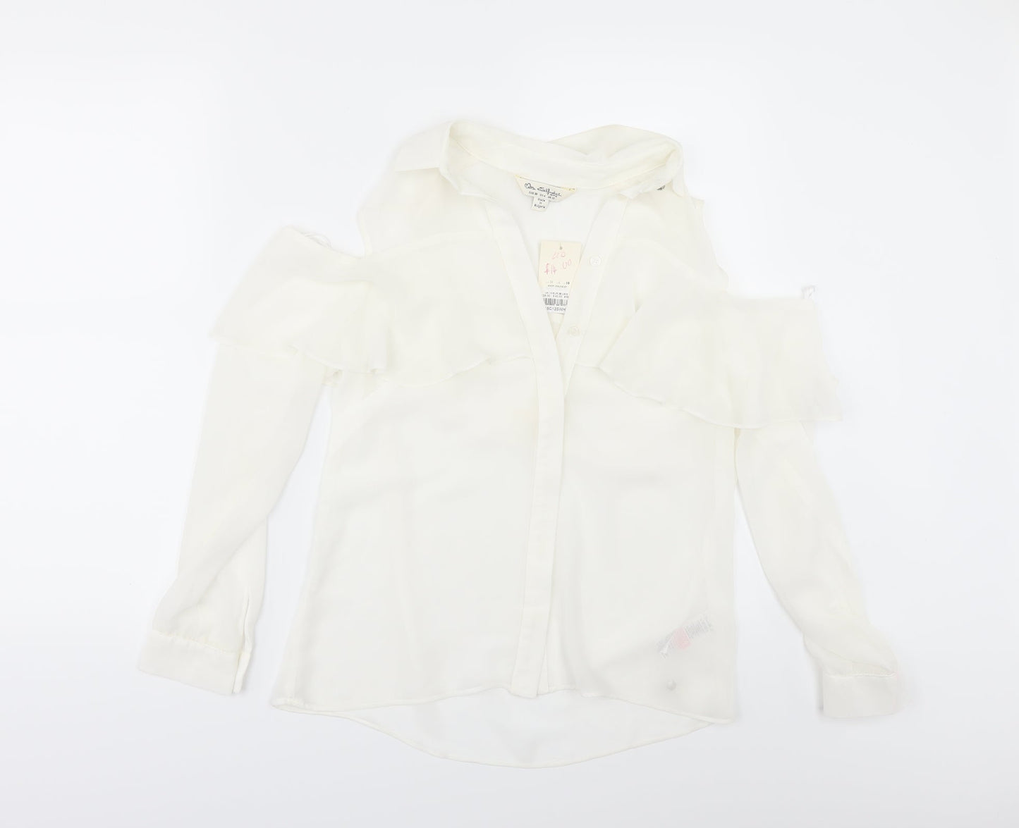 Miss Selfridge Womens Ivory  Chiffon Tunic Button-Up Size 10  - cold shoulder