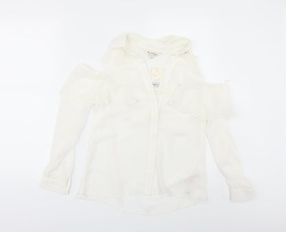 Miss Selfridge Womens Ivory  Chiffon Tunic Button-Up Size 10  - cold shoulder