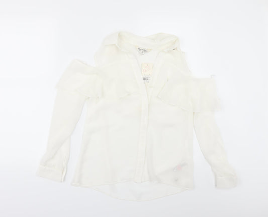 Miss Selfridge Womens Ivory  Chiffon Tunic Button-Up Size 10  - cold shoulder