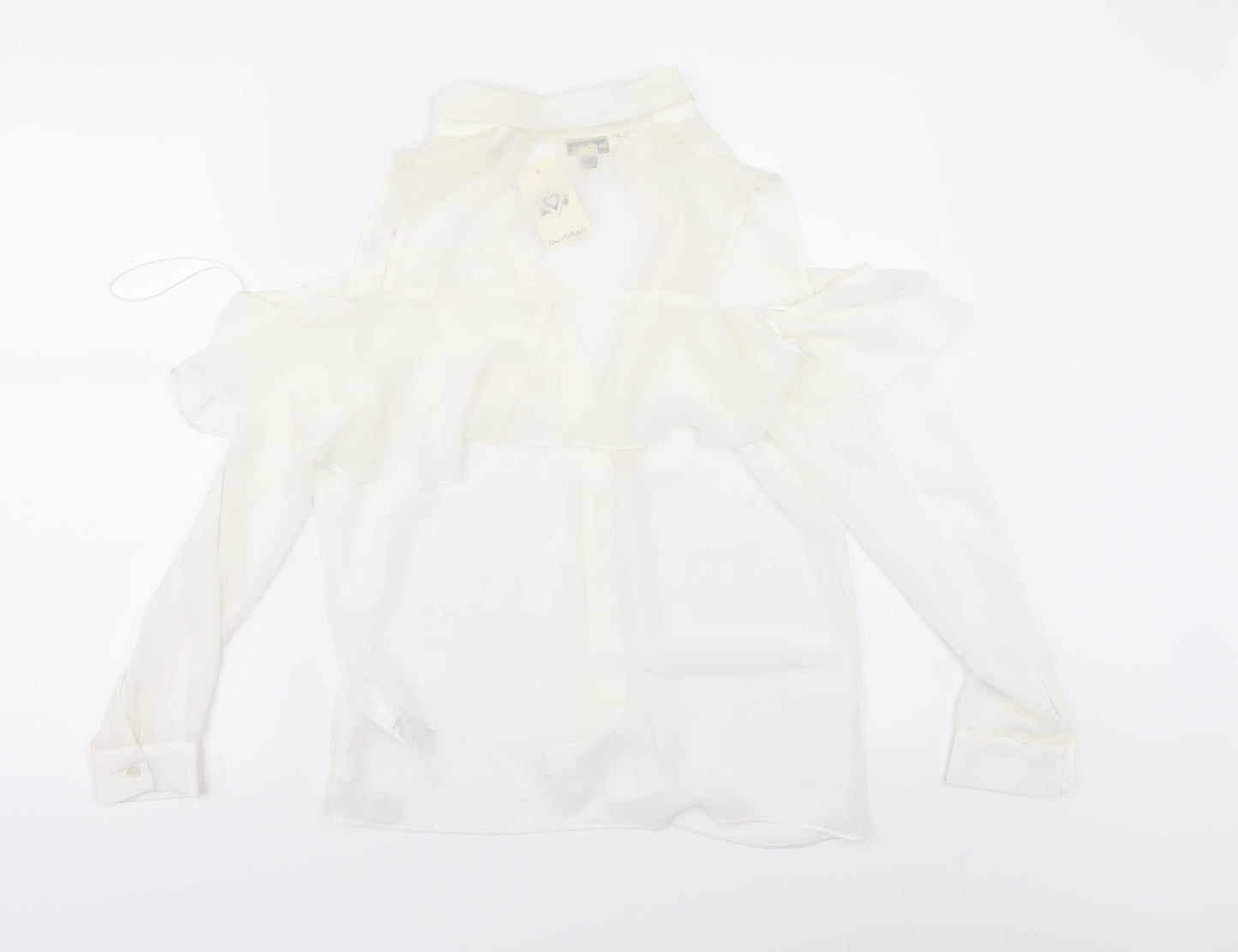 Miss Selfridge Womens Ivory  Chiffon Tunic Button-Up Size 10  - cold shoulder