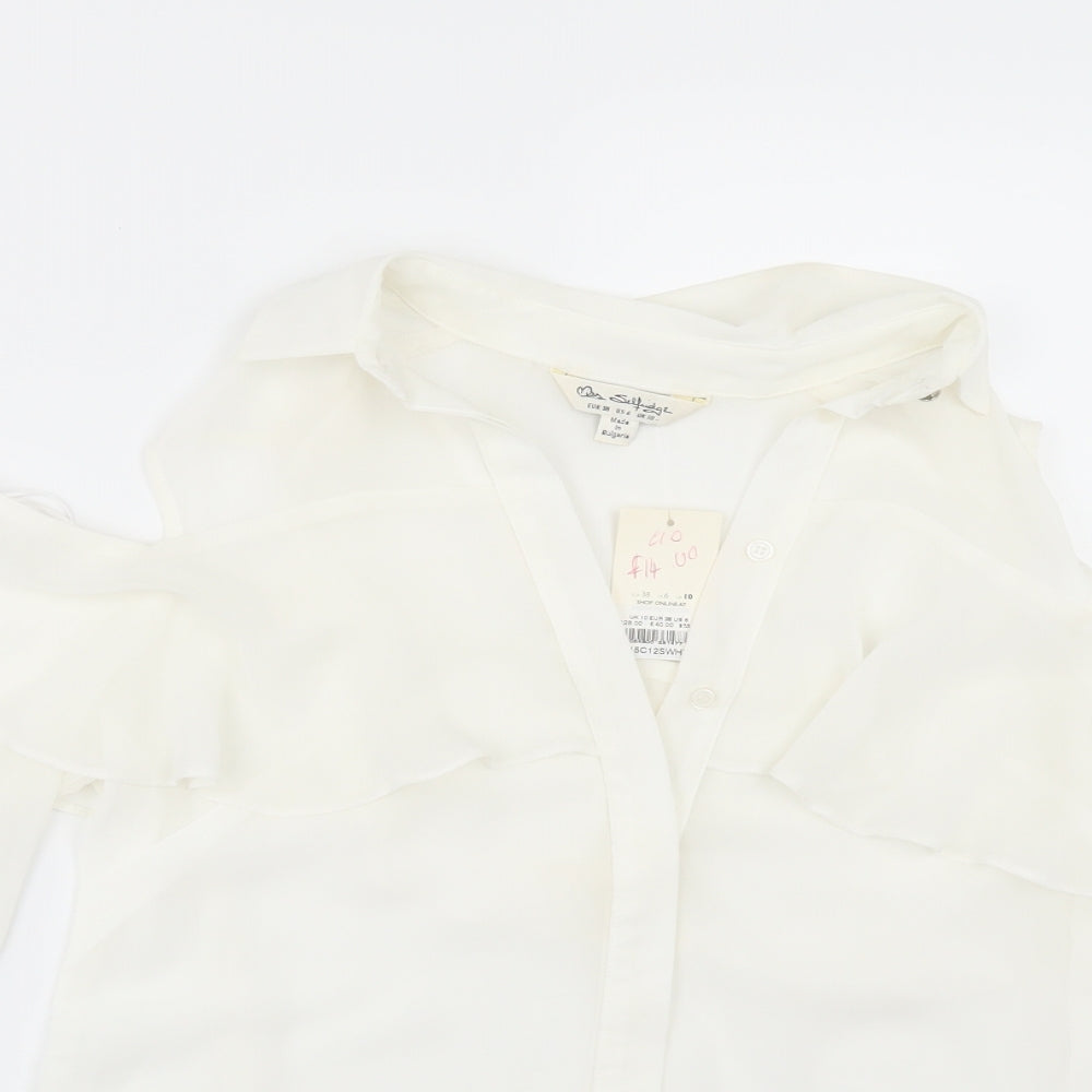 Miss Selfridge Womens Ivory  Chiffon Tunic Button-Up Size 10  - cold shoulder