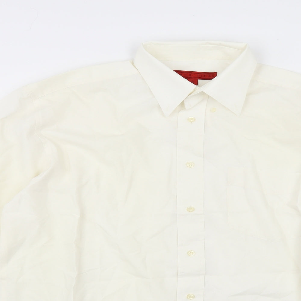 Mens UK Size 16 I D A H O Ivory  Button-Up Long Sleeve Casual Shirt