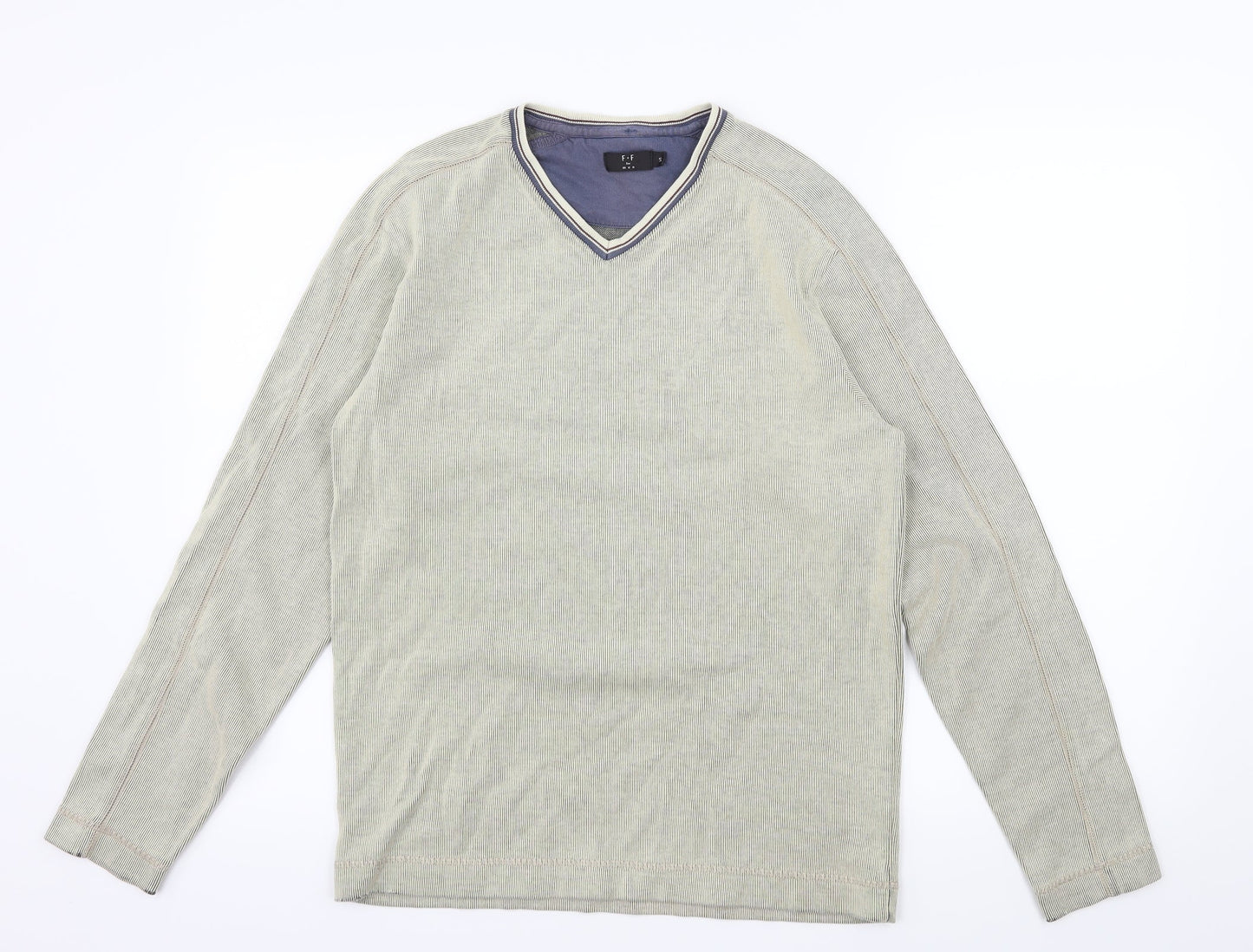 F&F Mens Beige Striped Jersey Pullover Sweatshirt Size S