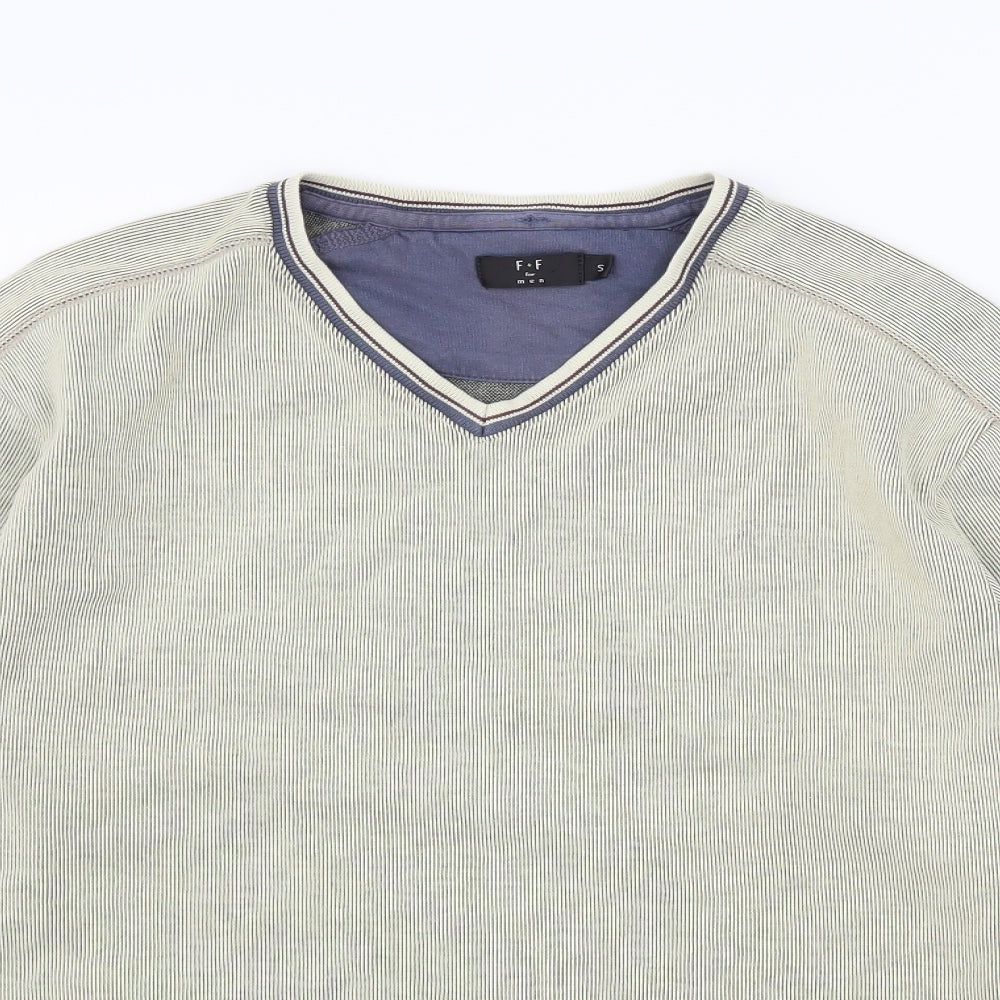 F&F Mens Beige Striped Jersey Pullover Sweatshirt Size S