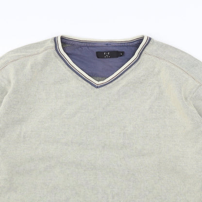F&F Mens Beige Striped Jersey Pullover Sweatshirt Size S