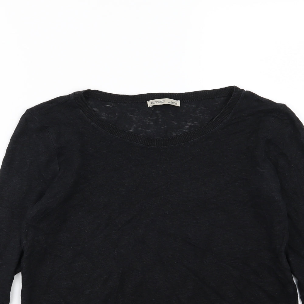 Zara Womens Black Floral Knit Pullover Jumper Size S