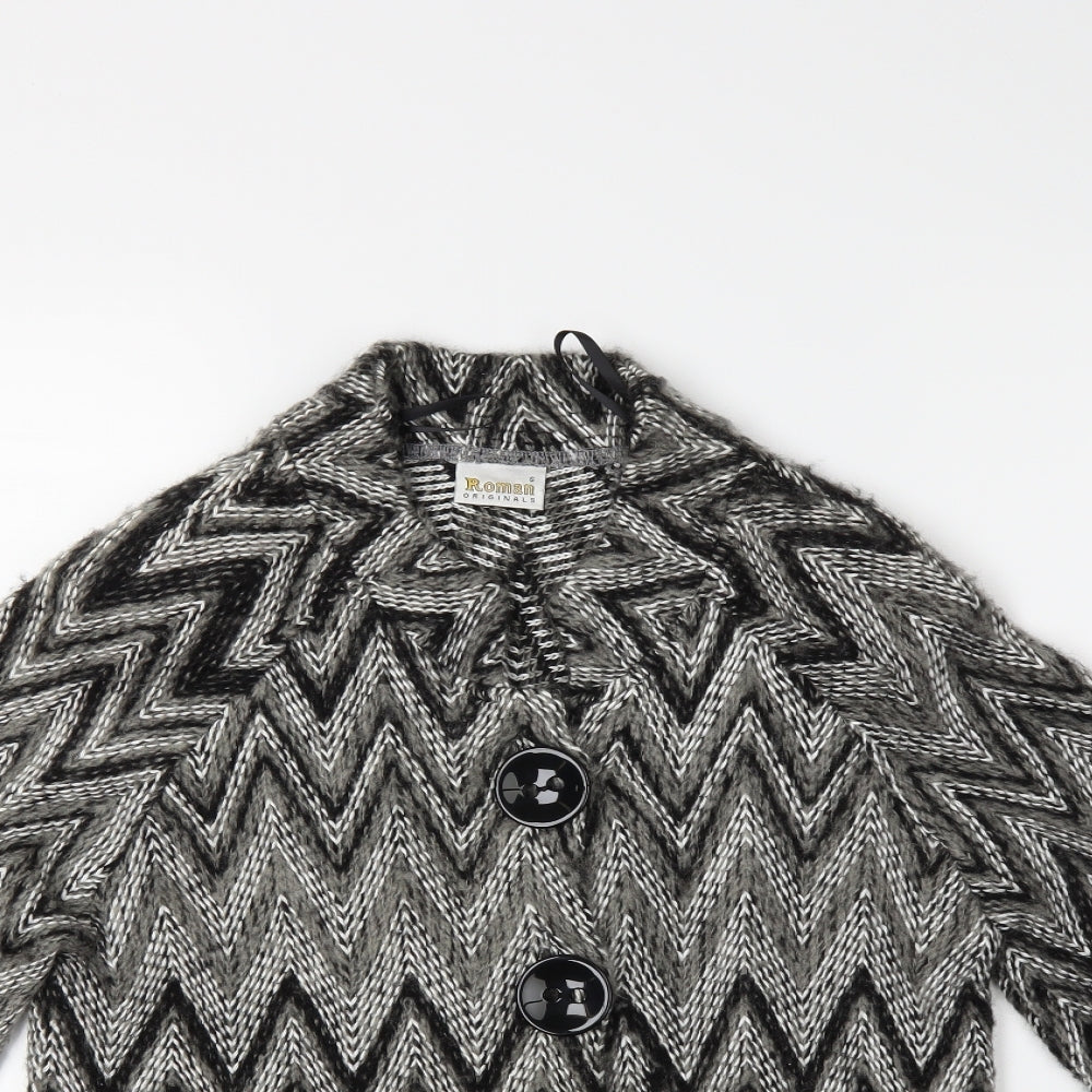 Roman Womens Grey Check  Cardigan Jumper Size S