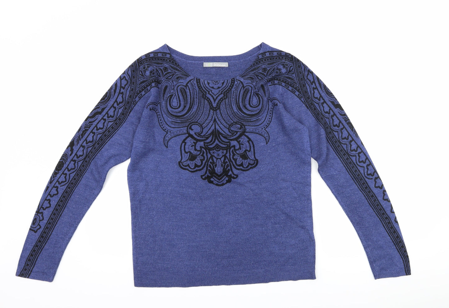 Marks and Spencer Womens Blue Geometric  Pullover Jumper Size 10
