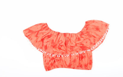 Womens UK Size 14 Boohoo Red Cropped T-Shirt