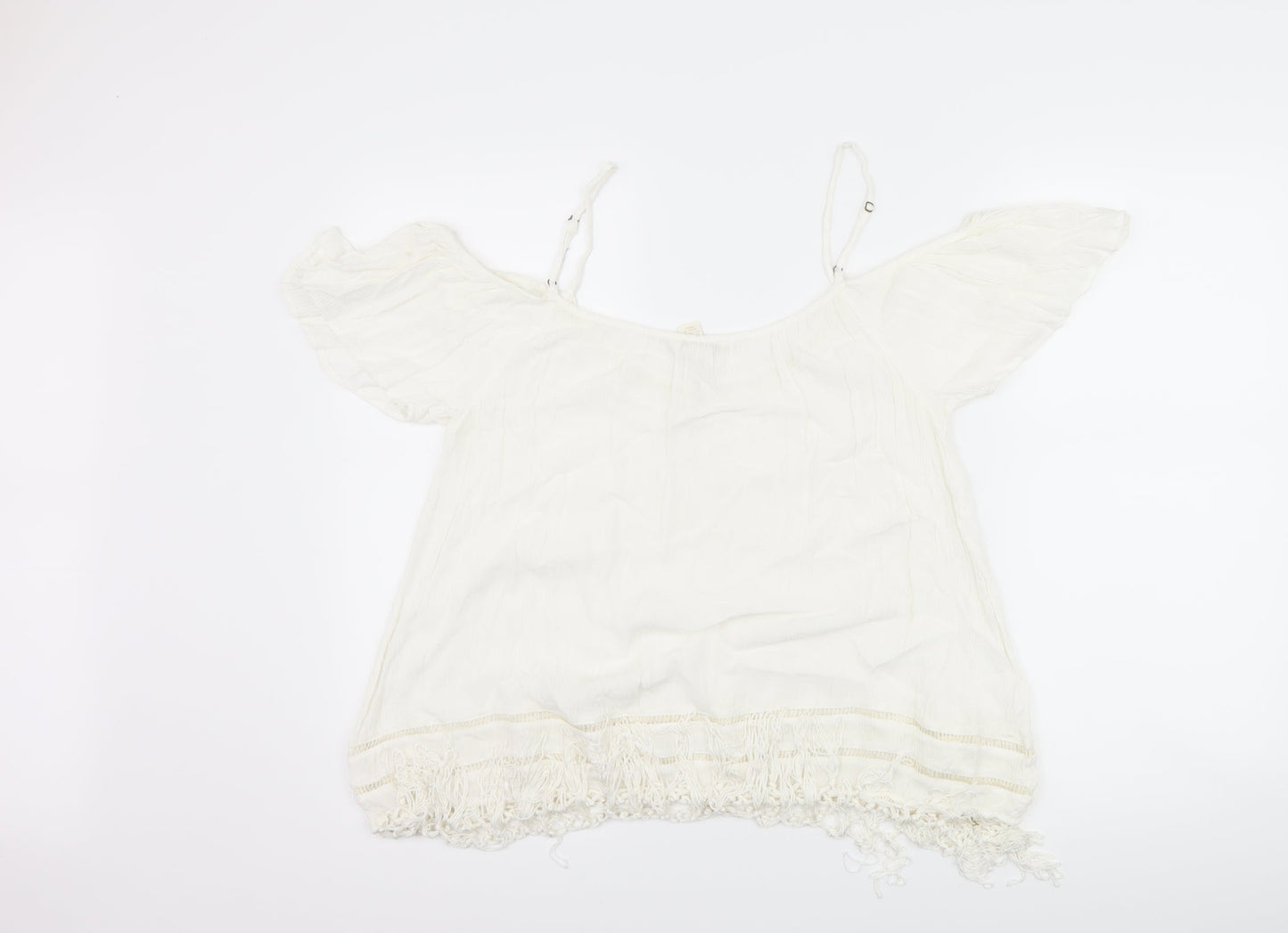 FOREVER 21 Womens Ivory   Basic T-Shirt Size L  - Cut Out Shoulder