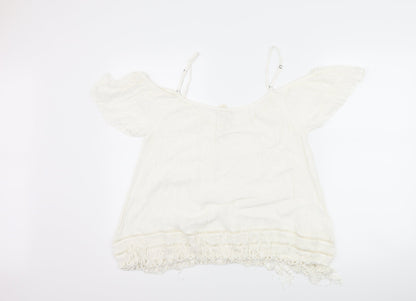 FOREVER 21 Womens Ivory   Basic T-Shirt Size L  - Cut Out Shoulder