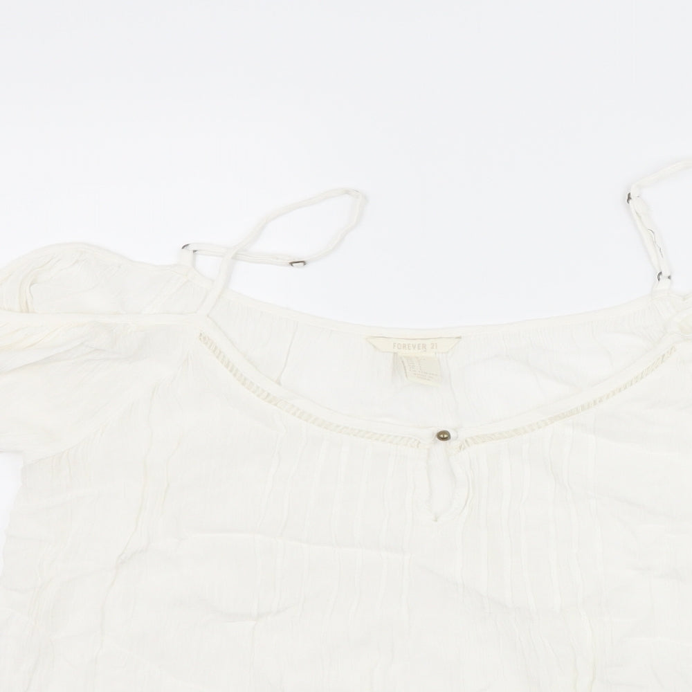 FOREVER 21 Womens Ivory   Basic T-Shirt Size L  - Cut Out Shoulder