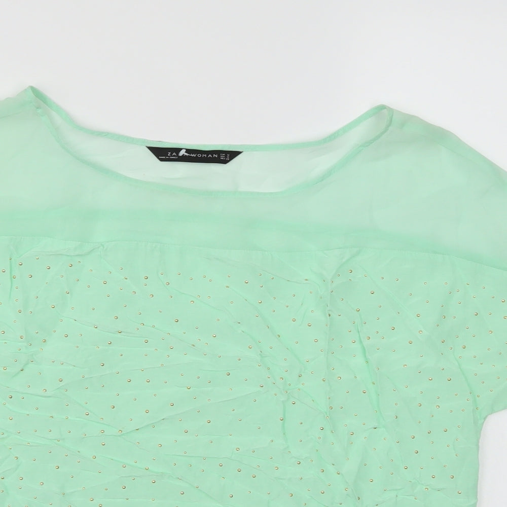 Womens UK Size M Zara Green Basic T-Shirt