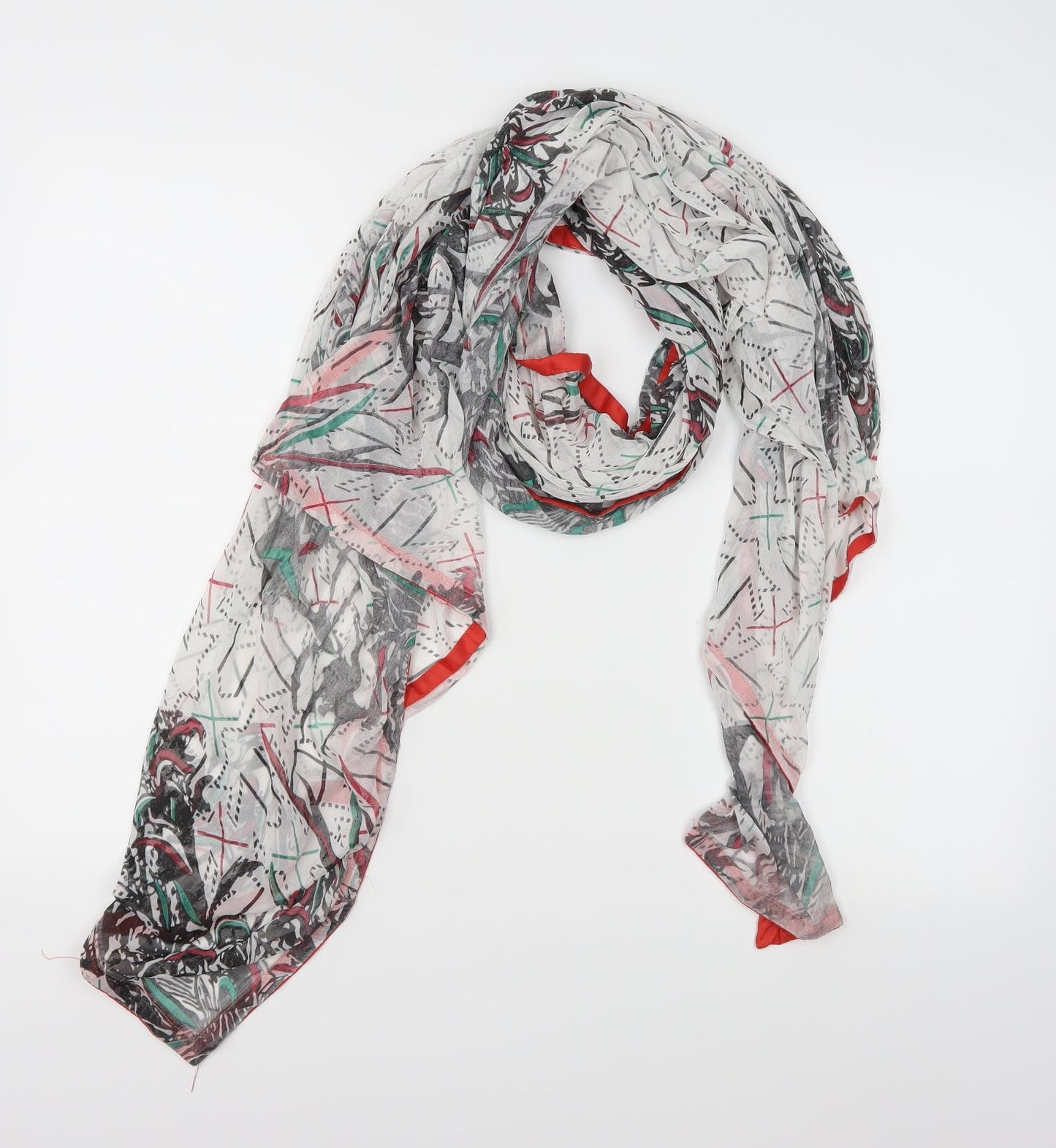 Preworn Womens White Floral Knit  Scarf