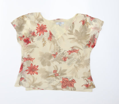 Zona Womens Beige Floral  Basic T-Shirt Size 12