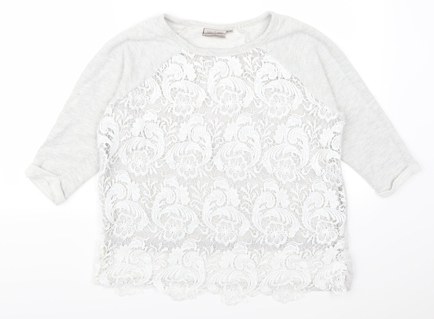 Dantelle Womens Grey Floral Lace Pullover Jumper Size M