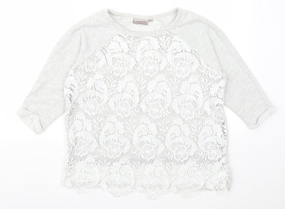 Dantelle Womens Grey Floral Lace Pullover Jumper Size M
