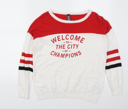Preworn Mens Red Striped  Pullover Jumper Size M  - Welcome to the City of Champions