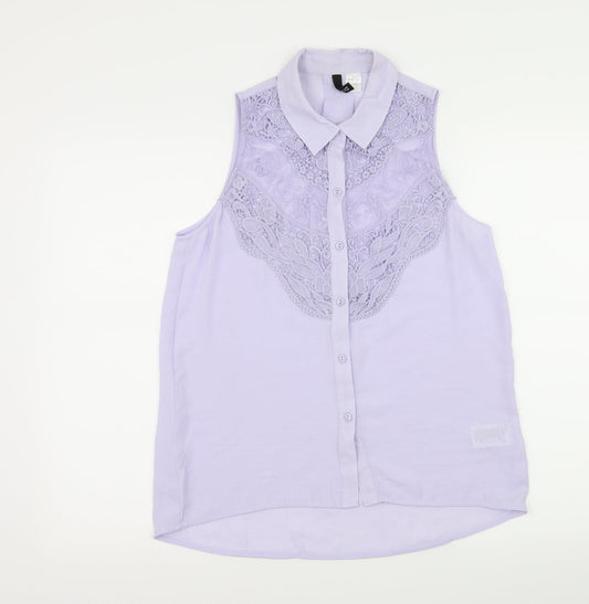 Divided by H&M Womens Purple   Basic Blouse Size 8  - Lace detail