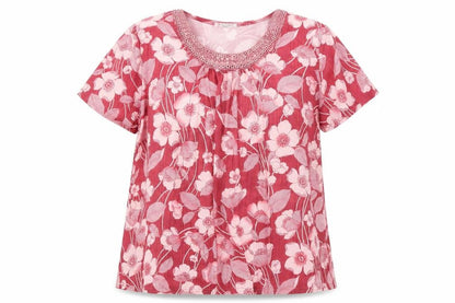 Fang hua Womens Pink Floral  Basic Blouse Size XL