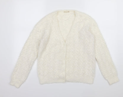 B young Womens White  Knit Cardigan Jumper Size L