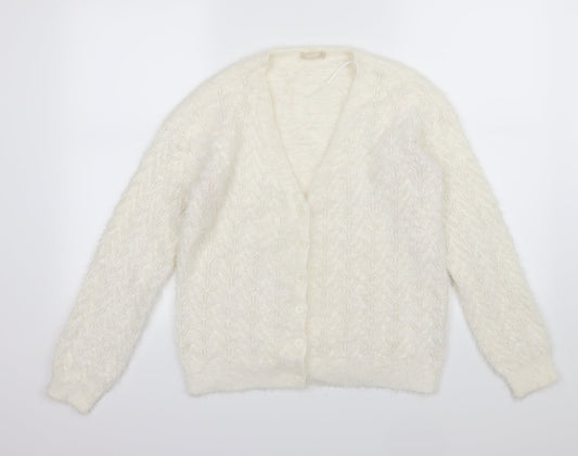 B young Womens White  Knit Cardigan Jumper Size L