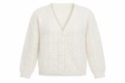 B young Womens White  Knit Cardigan Jumper Size L